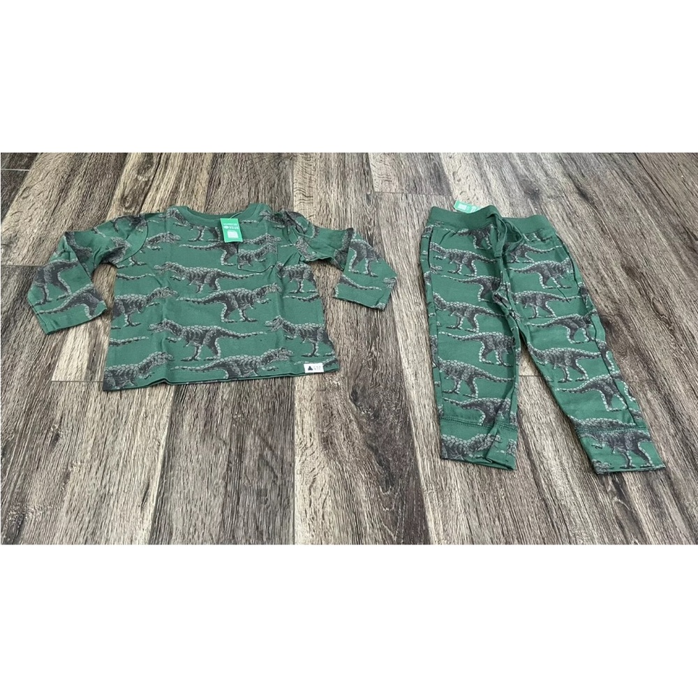 GAP Toddler Green Long Sleeve Shirt and Pants Outfit Green Dino Pattern, Size 2T - Picture 3 of 10
